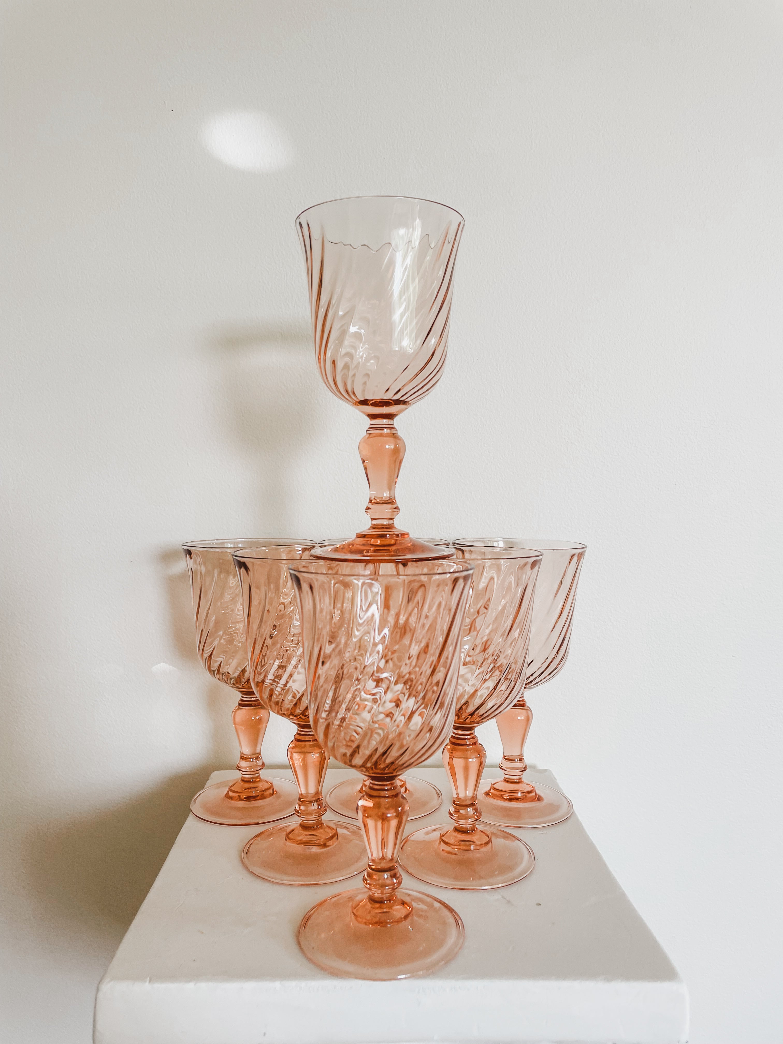 VINTAGE LUMINARC ‘ROSALINE’ PINK WINE GLASSES