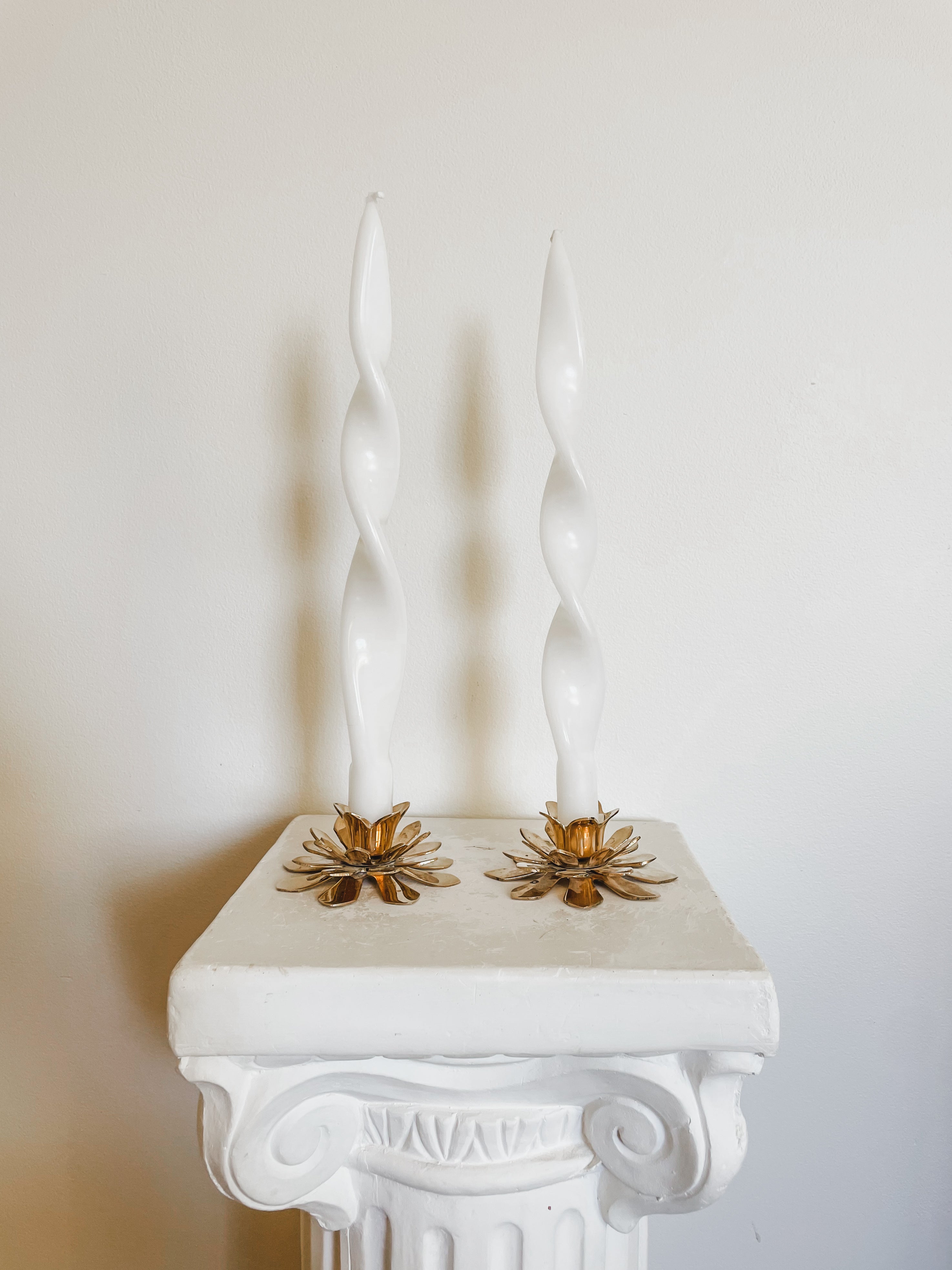 VINTAGE BRASS LOTUS FLOWER CANDLESTICK HOLDERS
