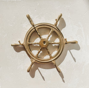 VINTAGE BRASS NAUTICAL SHIP’S WHEEL WALL HOOK