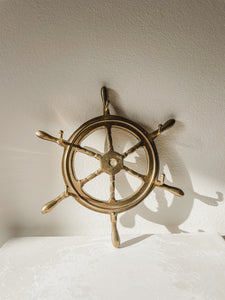 VINTAGE BRASS NAUTICAL SHIP’S WHEEL WALL HOOK