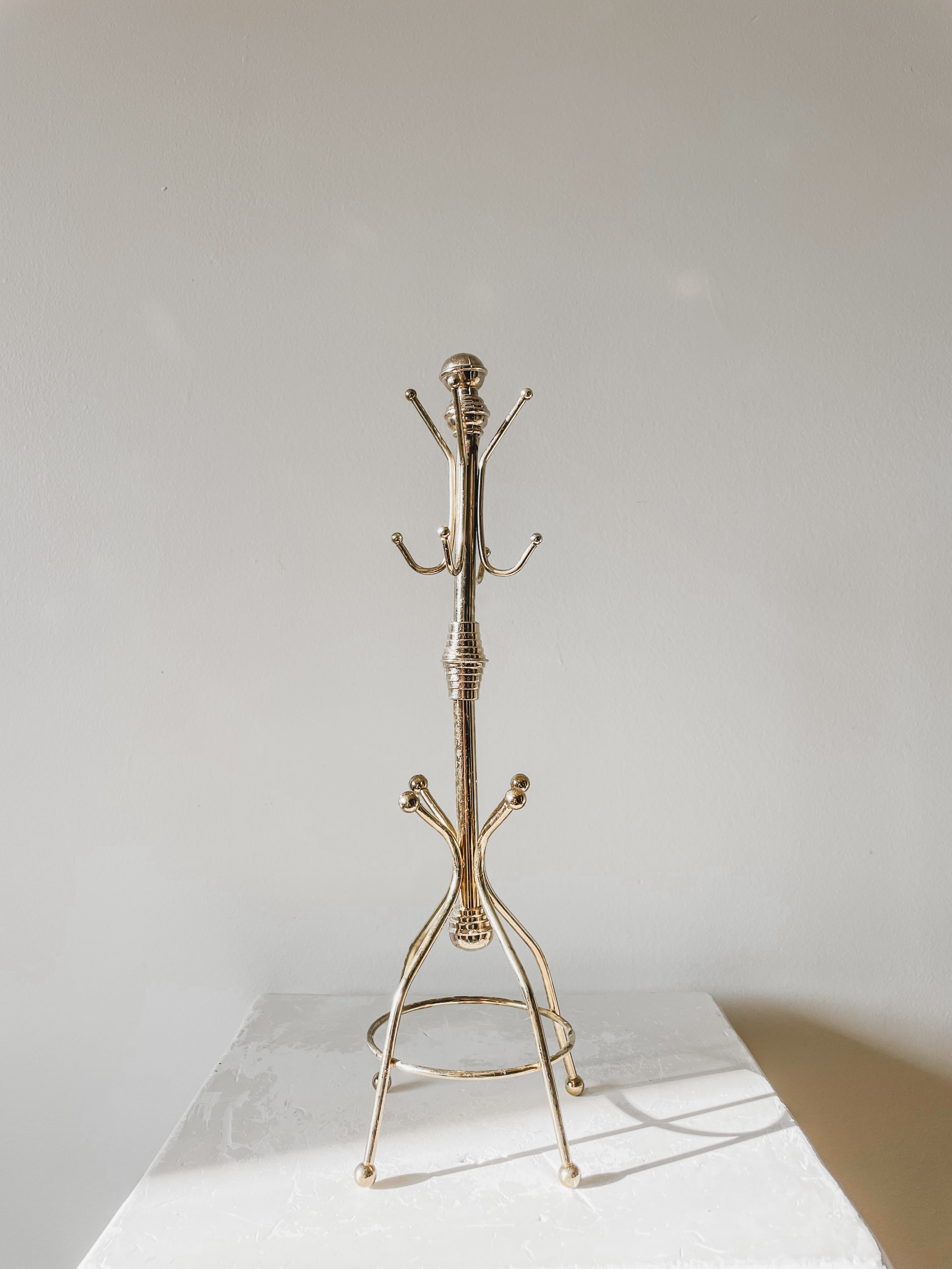 VINTAGE BRASS COAT HOOK JEWELRY STAND