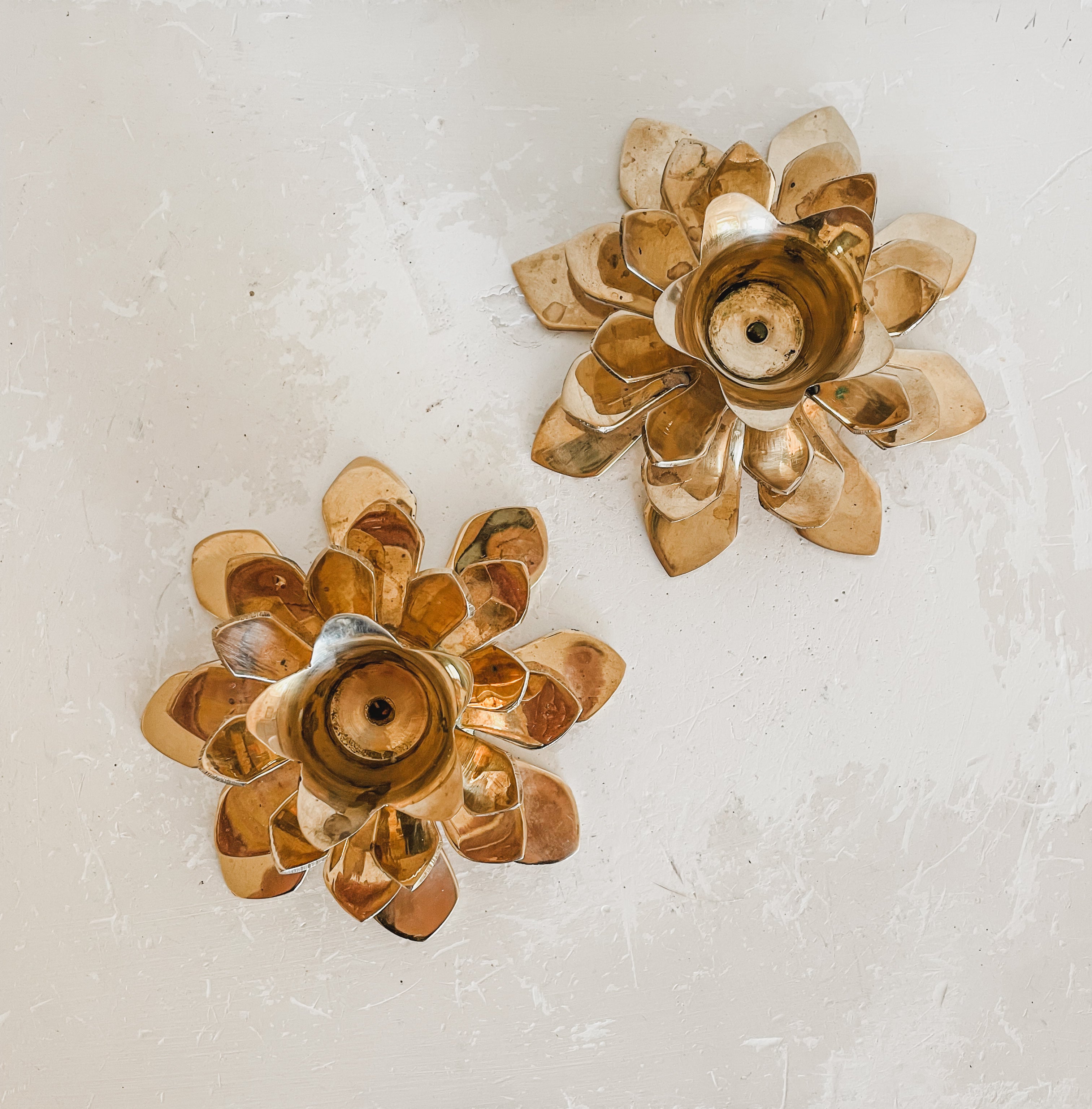 VINTAGE BRASS LOTUS FLOWER CANDLESTICK HOLDERS