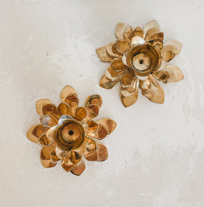 VINTAGE BRASS LOTUS FLOWER CANDLESTICK HOLDERS