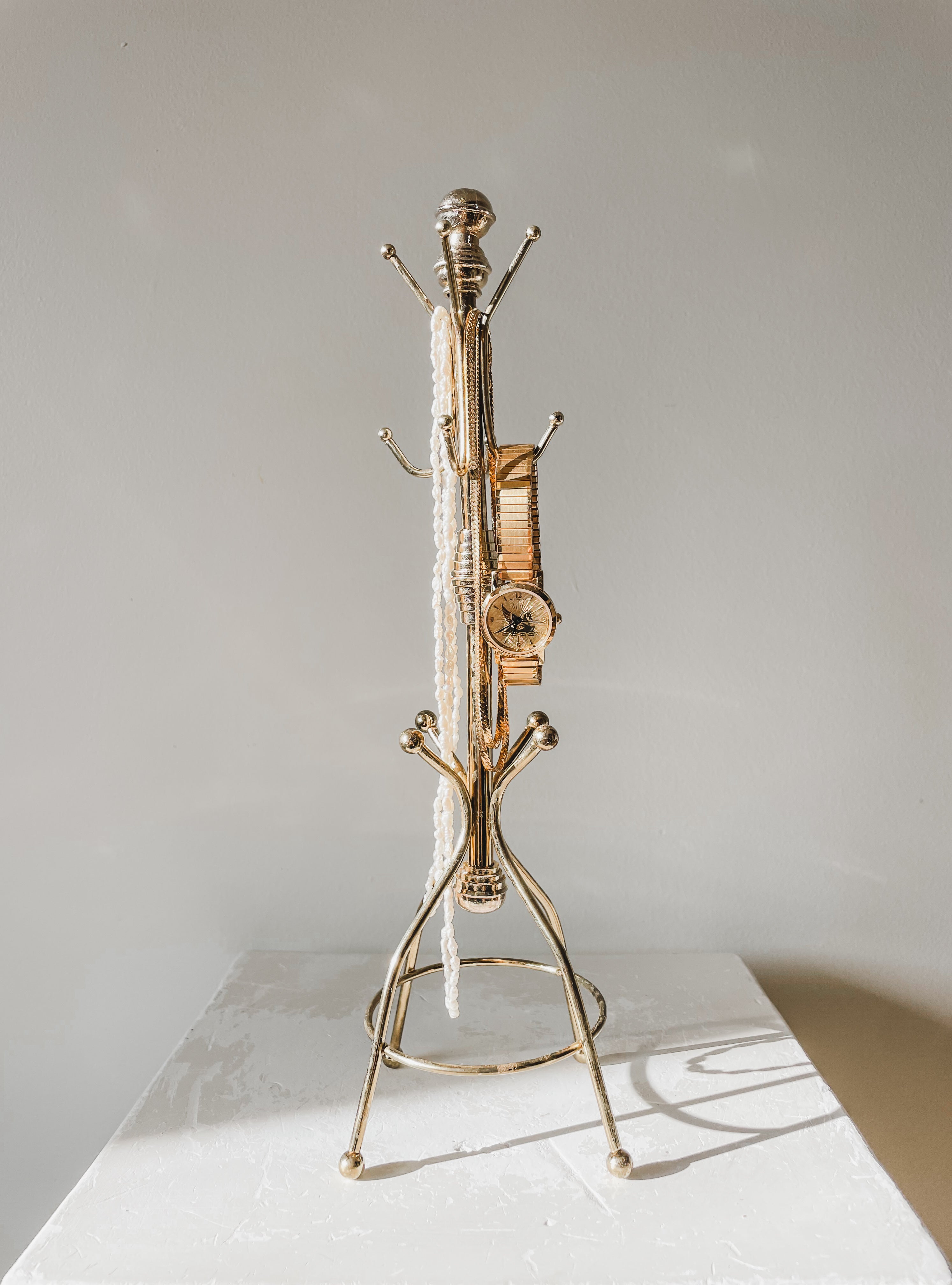 VINTAGE BRASS COAT HOOK JEWELRY STAND