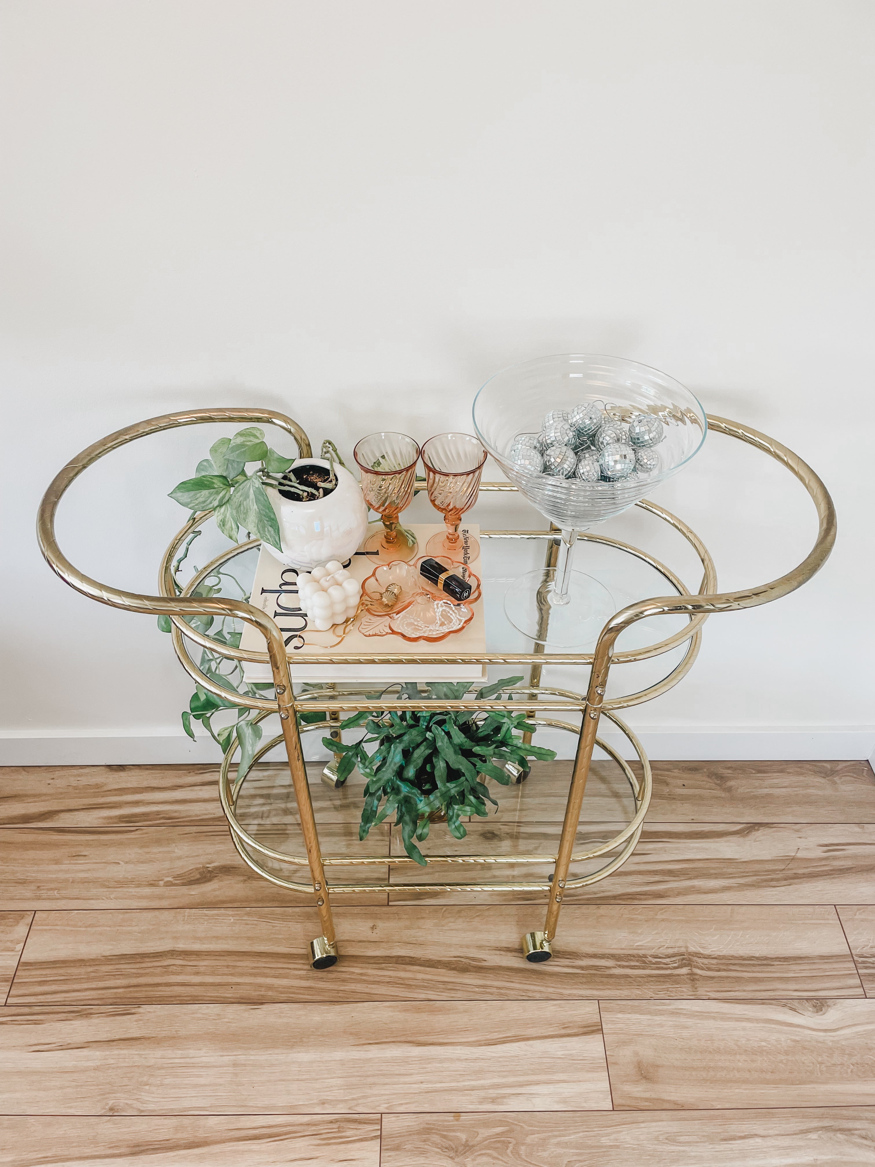 VINTAGE BRASS BAR CART