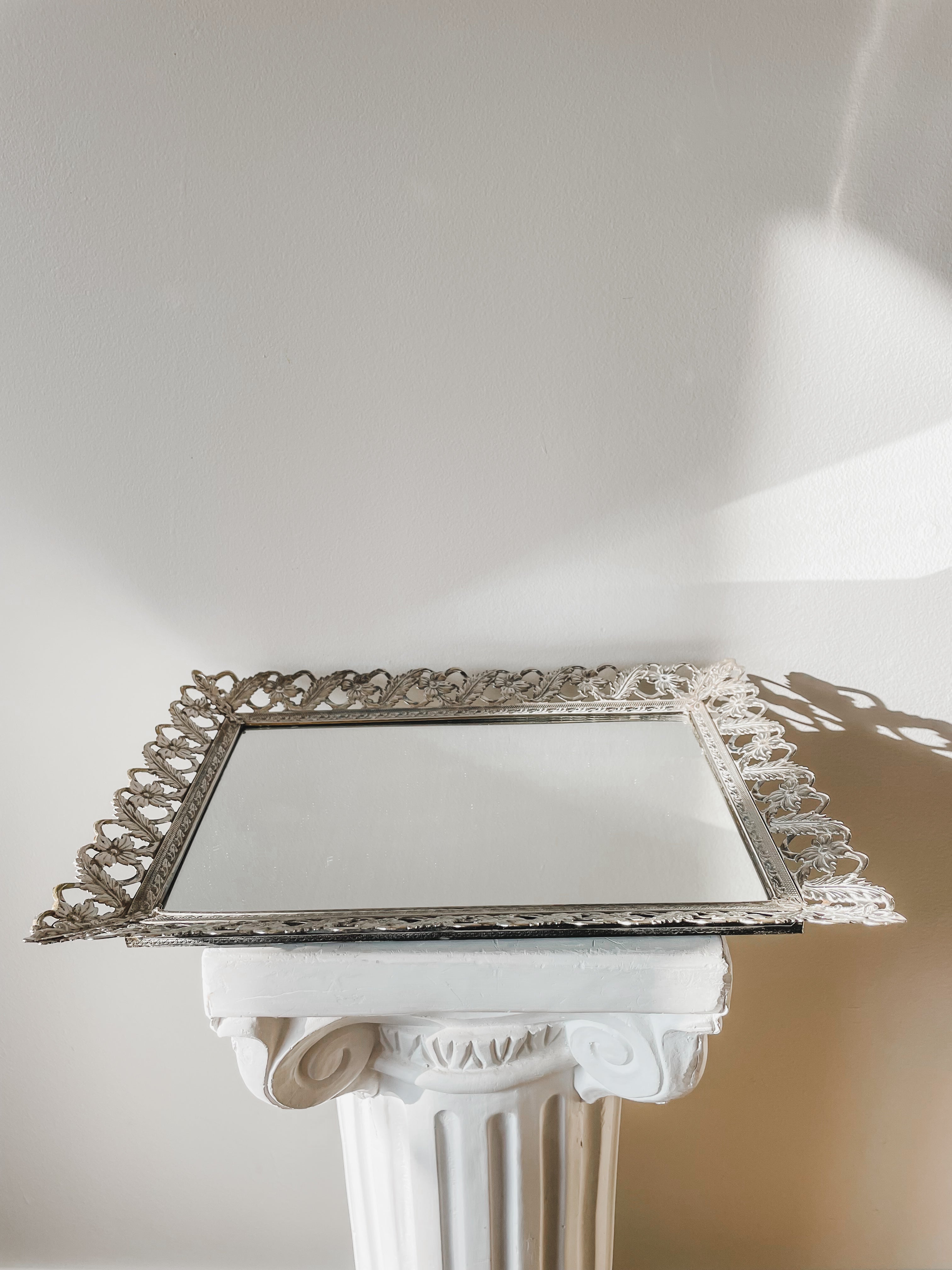 VINTAGE FILIGREE MIRRORED VANITY TRAY