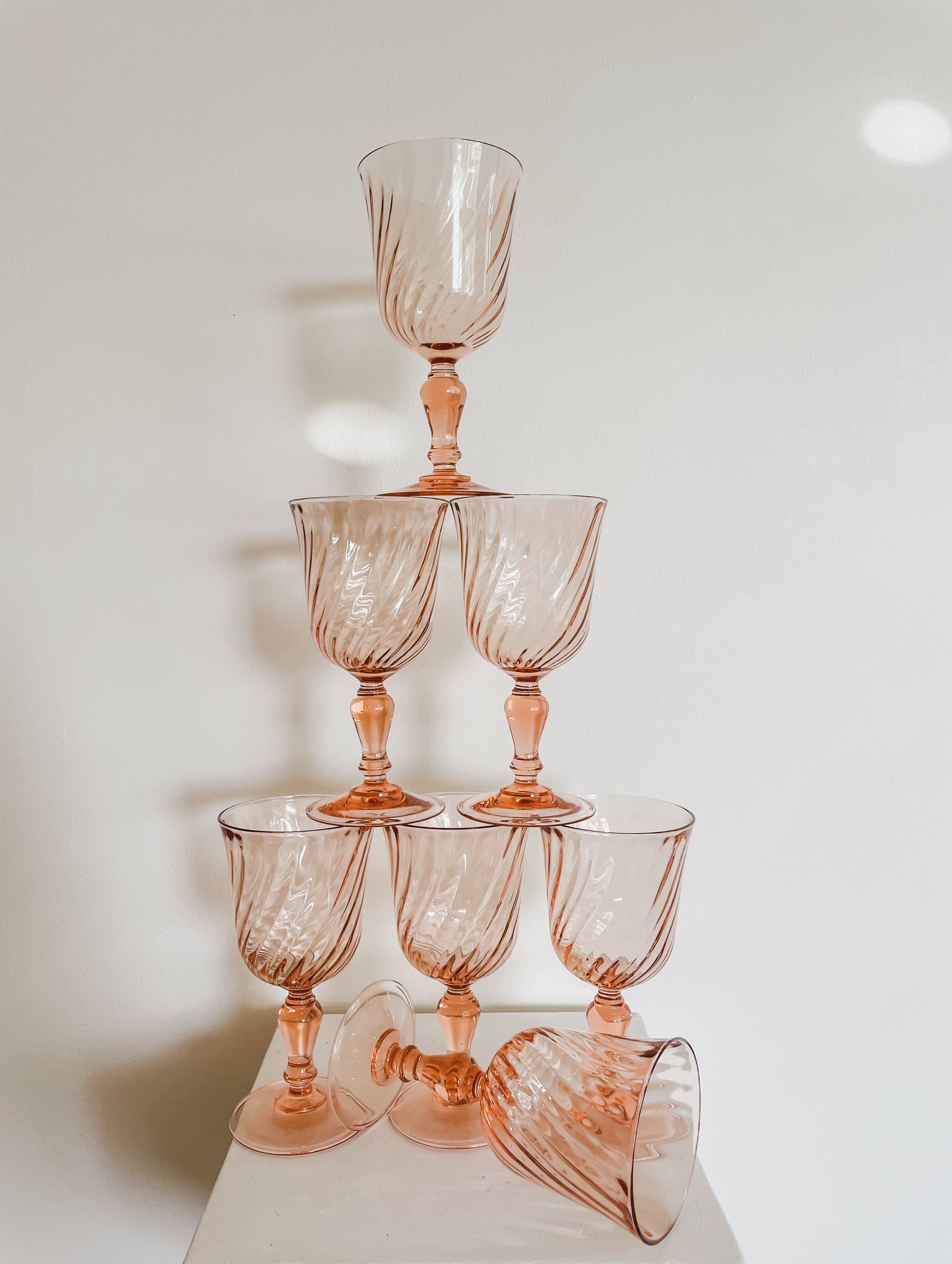 VINTAGE LUMINARC ‘ROSALINE’ PINK WINE GLASSES