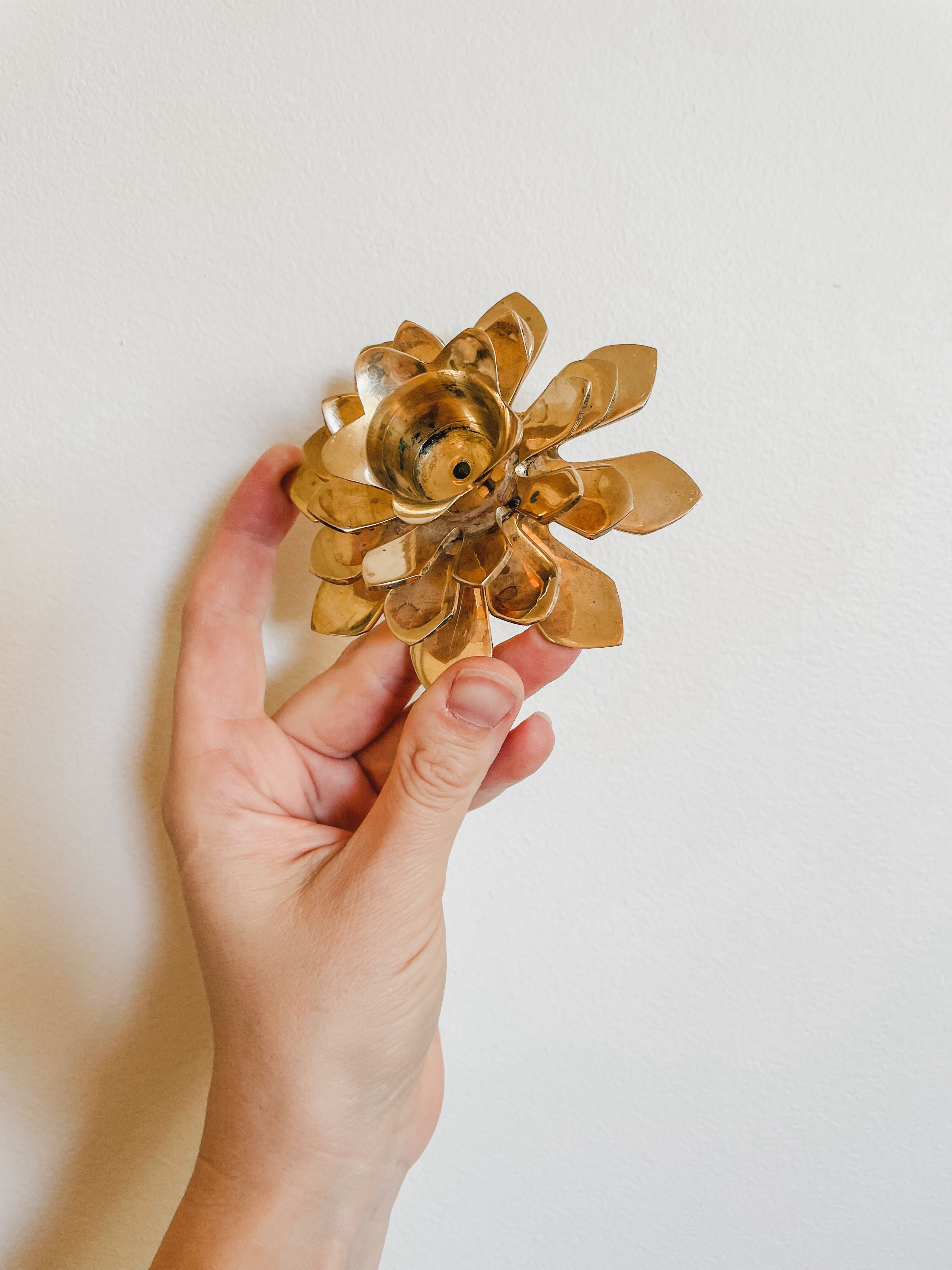 VINTAGE BRASS LOTUS FLOWER CANDLESTICK HOLDERS