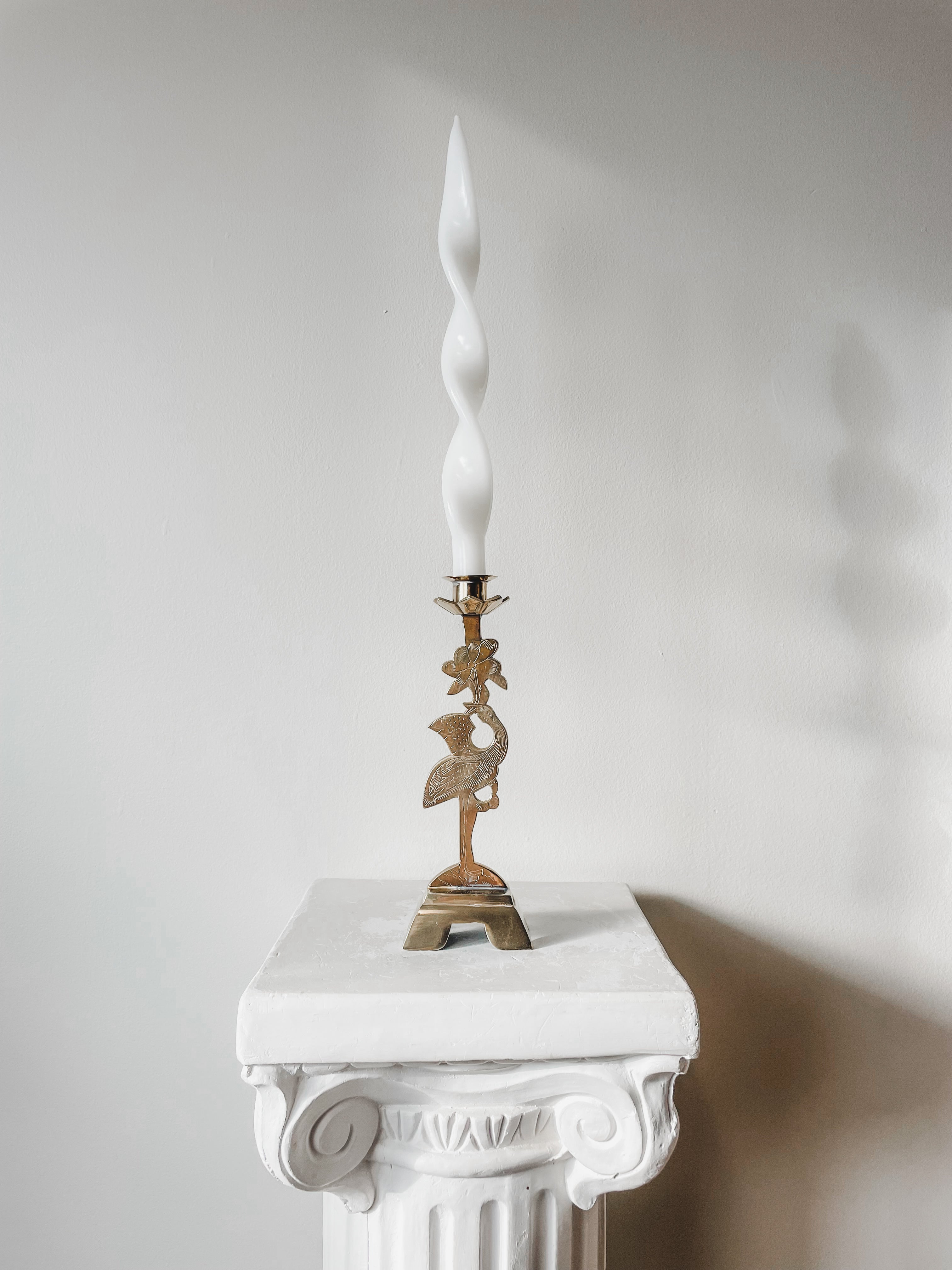 VINTAGE BRASS CRANE CANDLESTICK HOLDER