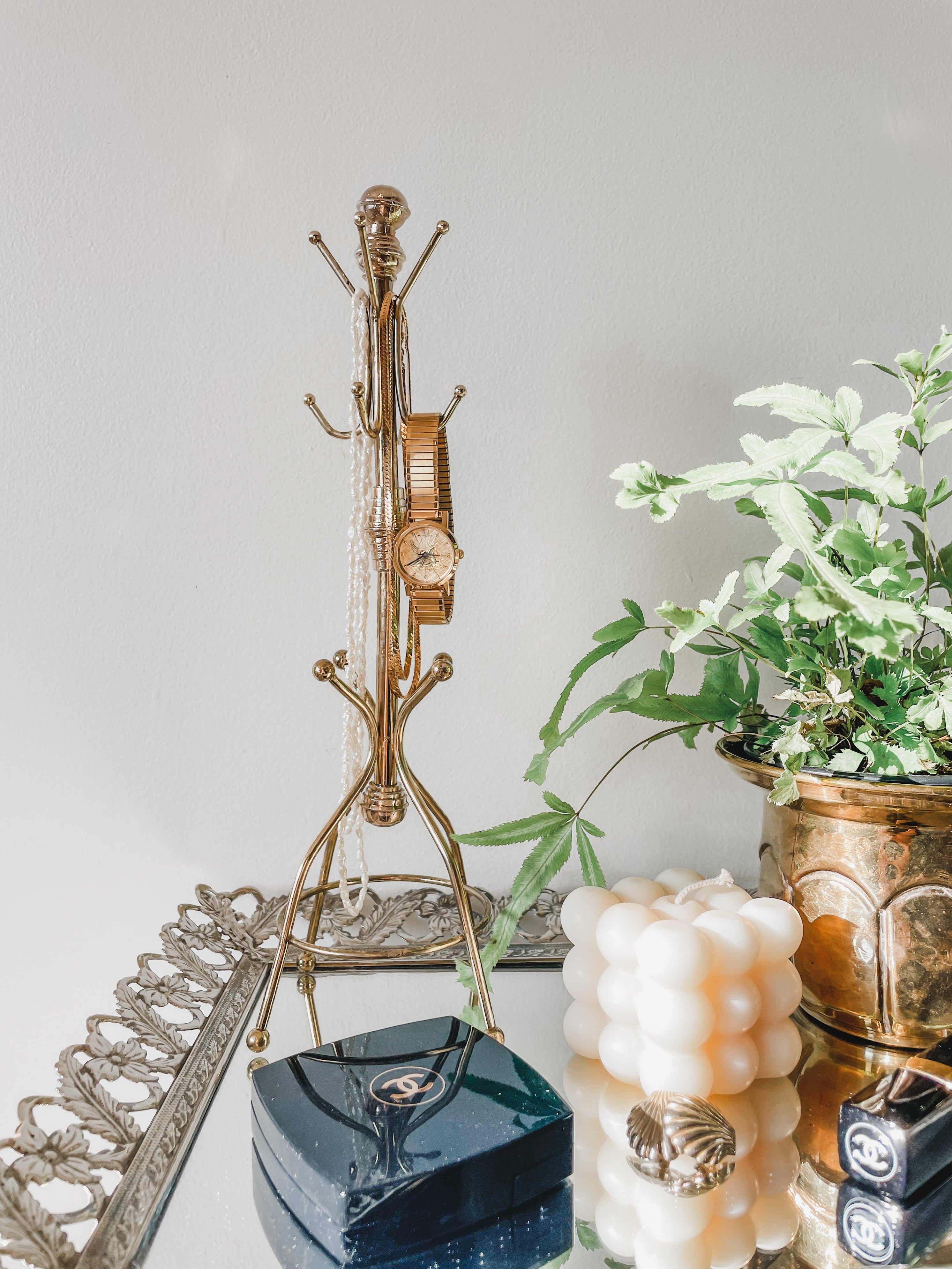 VINTAGE BRASS COAT HOOK JEWELRY STAND