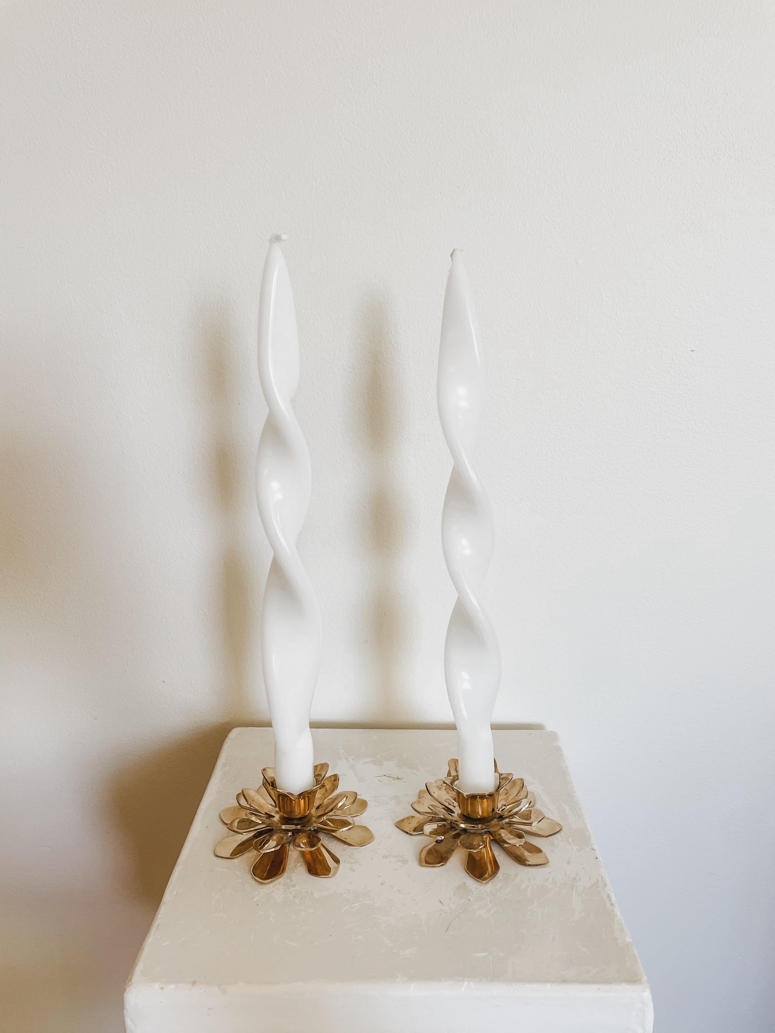VINTAGE BRASS LOTUS FLOWER CANDLESTICK HOLDERS