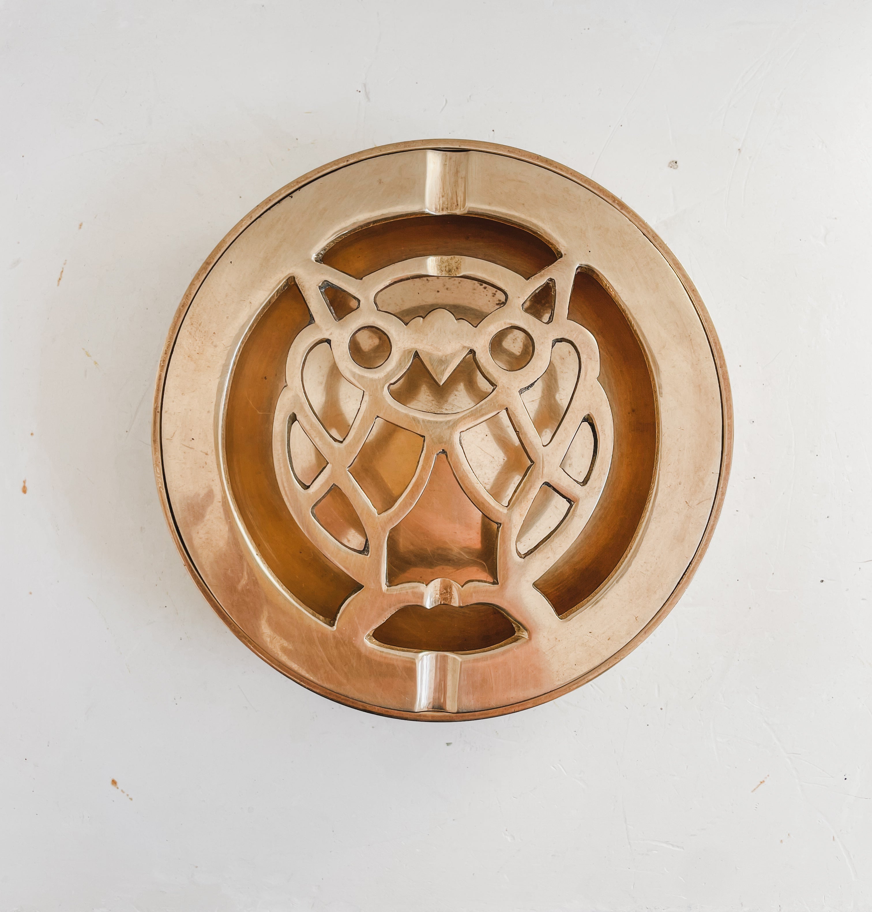 VINTAGE BRASS OWL ASHTRAY