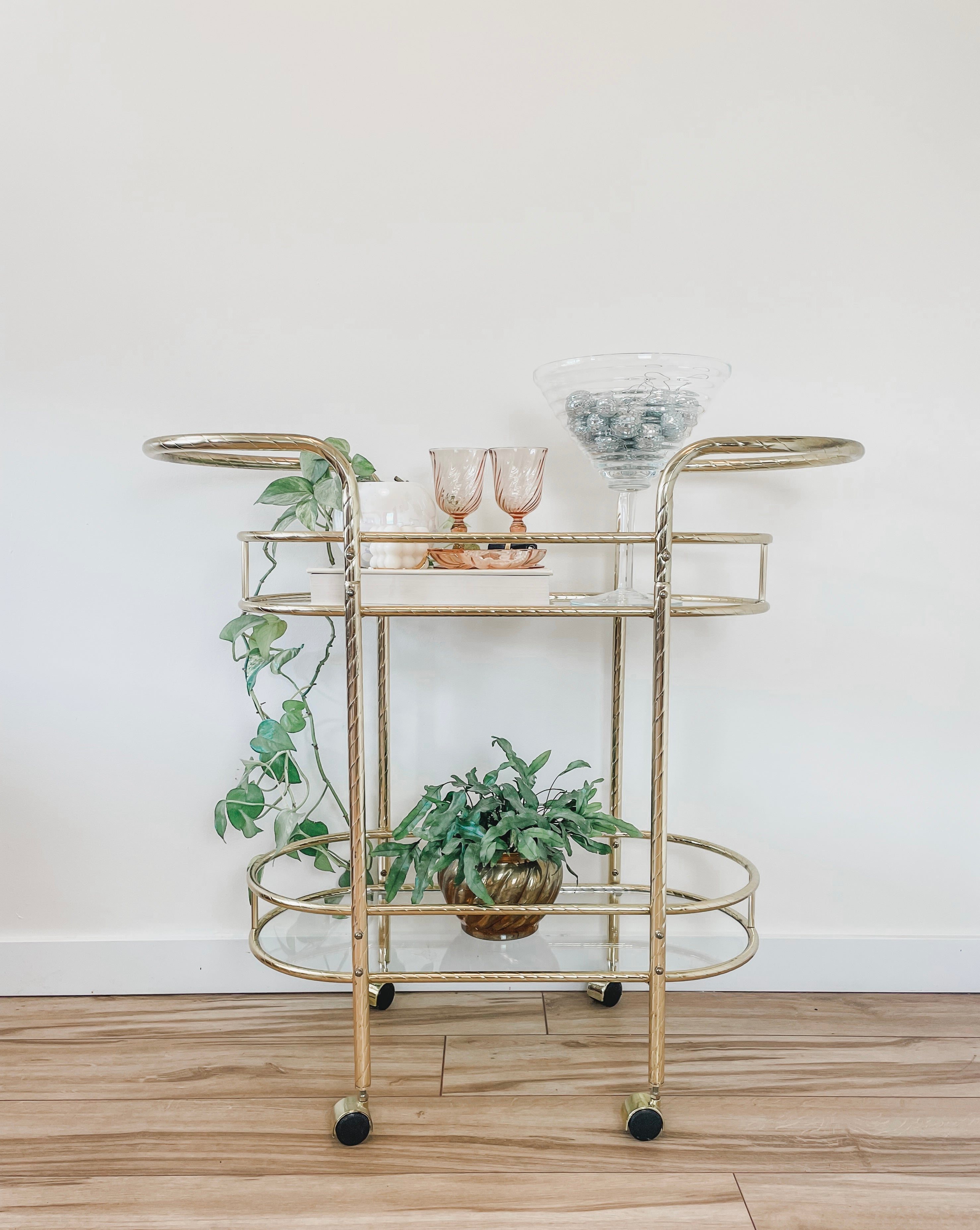 VINTAGE BRASS BAR CART