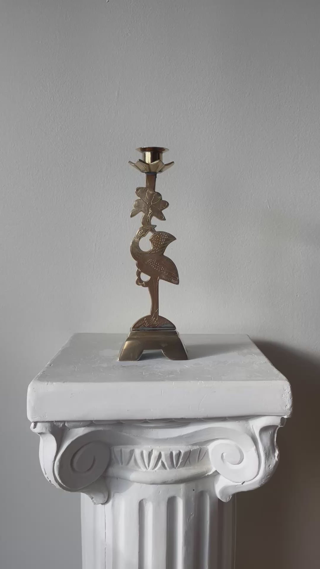 VINTAGE BRASS CRANE CANDLESTICK HOLDER